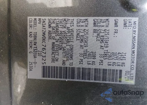 2019 Nissan Rogue Sl из США, поврежденный, VIN 5N1AT2MV0KC767325